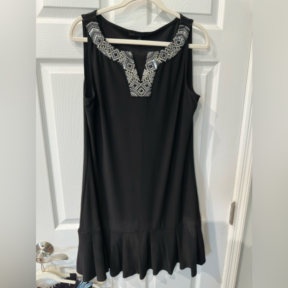 WHBM Black Sheath Dress with blue silver Trim/ruffle